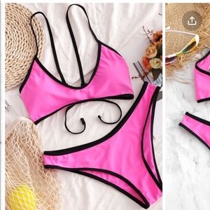 NWT Zaful Neon Pink & Black Bikini